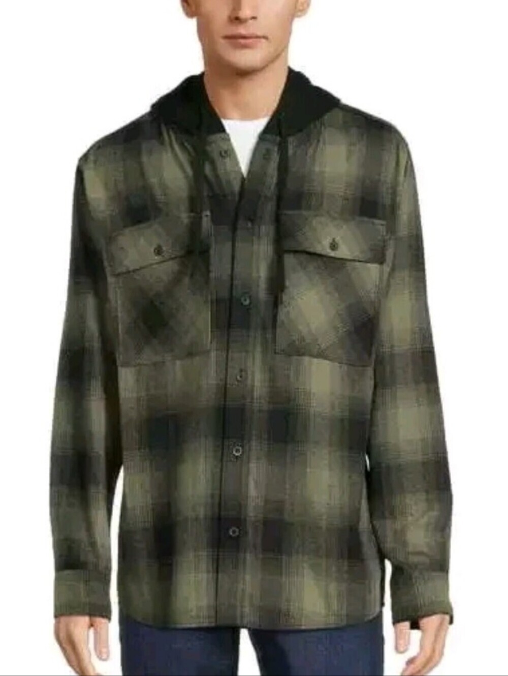 No Boundaries Green and Gray Checkered Long Sleeve Shirt Size L